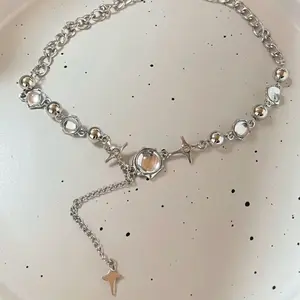 Crystal Opal Moonstone Necklaces for Women Layered Zircon Star Choker Collar Y2K Aesthetic Trendy Egirl Necklace Jewelry