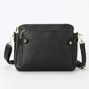 Triple Compartment Crossbody Bag with Built-In Wallet & Credit Card Slots, Multi-Functional PU Leather Purse for Women