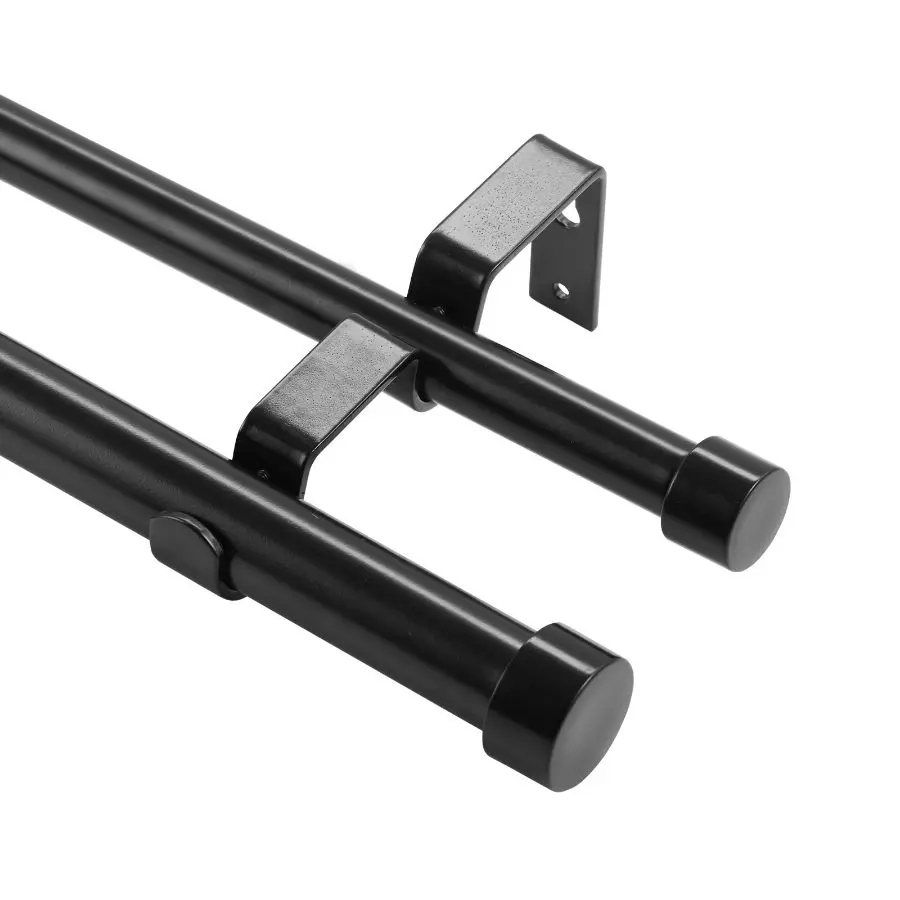 【Summerfinds】 VEVOR 1.75-Inch Diameter Telescopic Double Curtain Rods, 36-72 in (3-6 ft) Adjustable Length, Black with Round Finials, Easy-Install Double Window Drapery Rod for Sheer and Blackout Curtains, Telescopic Curtain Roddealsf