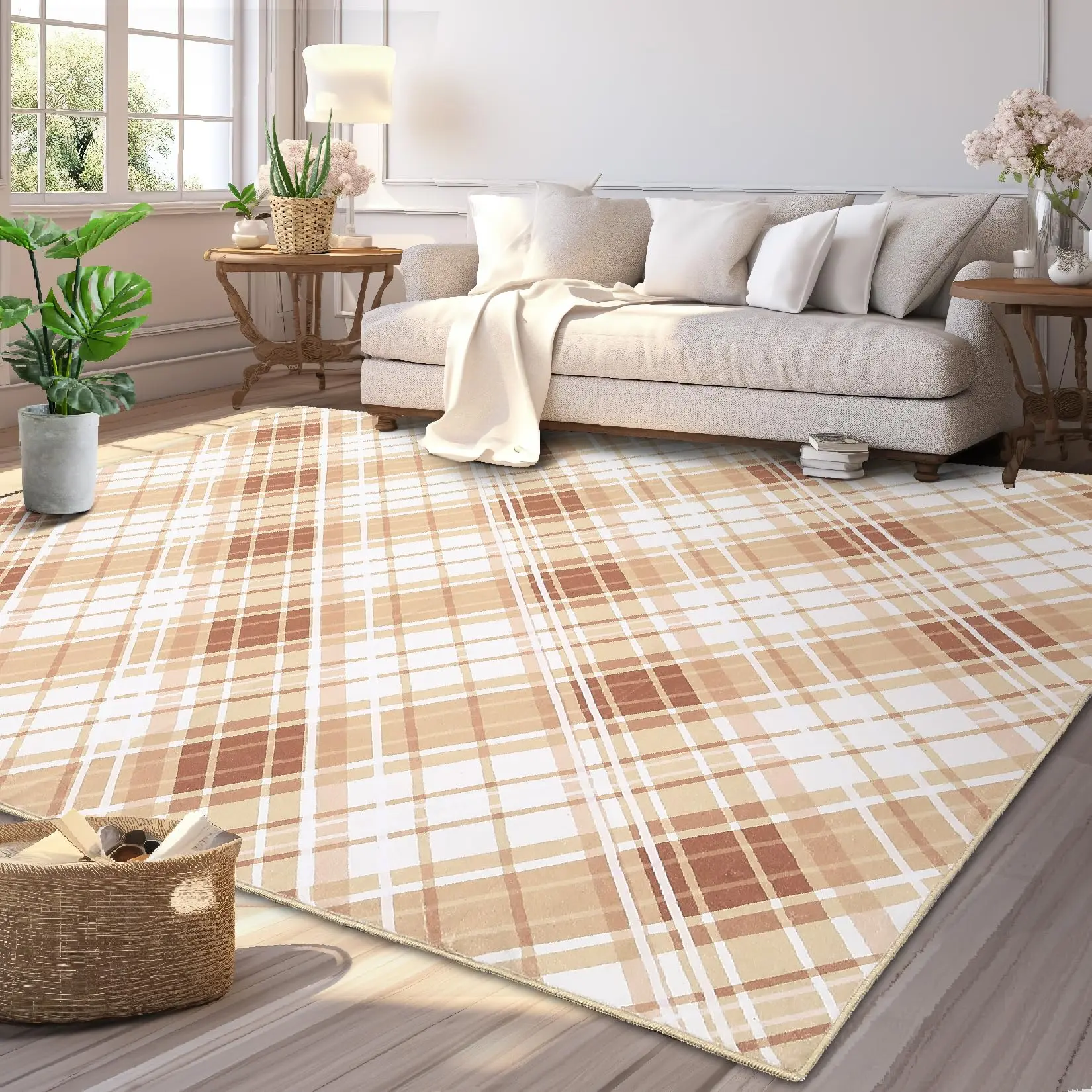 【GARVEE】Washable Christmas Rug 5x7 - Soft, Non-Slip, Low Pile Plaid Area Rug for Living Room, Bedroom, Nursery, Playroom, and Dining Room - Indoor Accent Rug, Non-Shedding, Easy Care