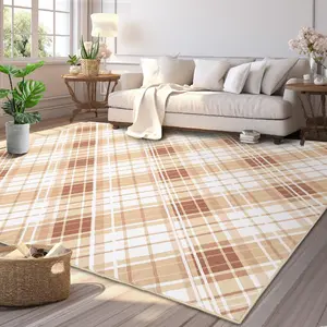 【GARVEE】Washable Christmas Rug 5x7 - Soft, Non-Slip, Low Pile Plaid Area Rug for Living Room, Bedroom, Nursery, Playroom, and Dining Room - Indoor Accent Rug, Non-Shedding, Easy Care