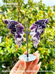 Handcrafted Dreamy Amethyst Crystal Decorative Piece with Metal Base, Natural Quartz & Tiger Eye Wings, Elegant Home Decoration