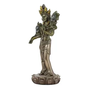 Ebros Tibetan Buddhism Arya Khadiravani Green Tara with Utpala Flowers Statue 8.25" Tall