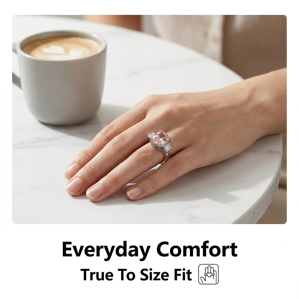 Luxury Cushion Cut Pink Diamond Ring, White Gold Plated Color Gemstone Ring, Elegant Party Index Finger Ring