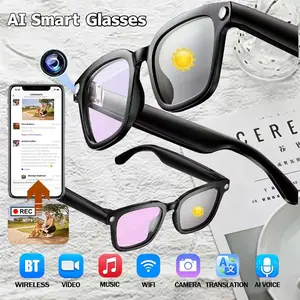 Smart Al Camera Glasses with Photo Chromic Lenses Button Touch Adjustment For Travel Outdoor Adventures Hands-Free Photography Languages Real-Time Translation BT Wireless Wearable Video Recording UV Protection Easter Gift Photochromic Smart Glasses