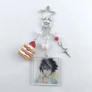 Handmade Anime Death Note L Lawliet Cake Beaded Keychain Bags Charms Aesthetic Handbag Pendant Key Ring Toys Christmas Gifts
