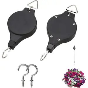 Hardware tools 2 Pack Plant Pulley, Retractable Heavy Duty Easy Reach Pulley Plant Hanging Flower Basket Hook Hanger, for Garden Baskets Pots Indoor Outdoor Decoration -Black