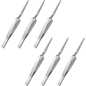 6PCS Stainless Steel Precision Craft Tweezers Cross Locking for Jewelry Electronics Laboratory Model Making Scrapbook (Sliver)