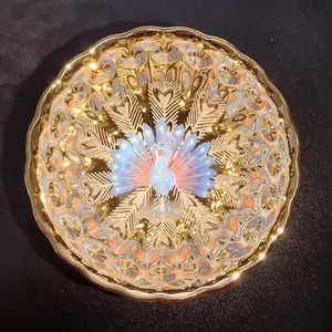 Golden Peacock Glow-in-the-Dark Artisan Porcelain Teacup
