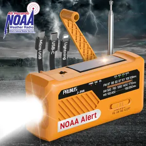 PRUNUS J-366 Winter Storm-Ready Emergency Radio- NOAA Weather Alert, 3-in-1 Charging Cables, 5-Way Power(7400mWh/AAA Battery/Hand Crank/Solar/USB-C), AM/FM, SOS Alarm, Flashlight, Compact for Bag