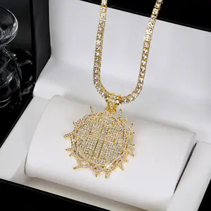 Men's Iced Out Gothic Thorn Cross Pendant | Rhinestone Spike Detail on Zinc Alloy Tennis Chain | Punk Rock Protective Amulet for Night Out | Street Style Essential for Rebels & Alternative Fashion | TikTok Viral Jewelry