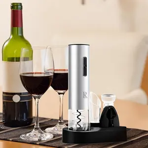 Electric Wine Opener Set with Vacuum Stopper, Foil Cutter and Aerator Pourer – Battery Operated Automatic Wine Bottle Opener with Storage Base, Easy Cork Removal and Preservation for Home Bar and Gift Use