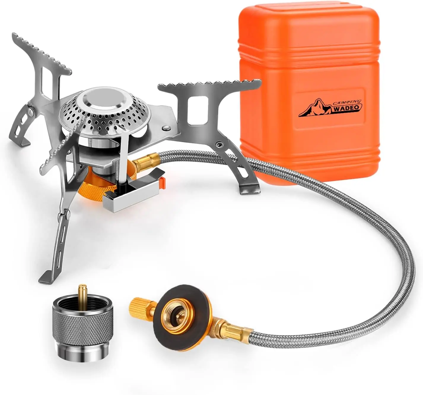 WADEO Camping Gas Stove,3700W Portable Backpacking Stove with Piezo Ignition,Portable Burner,Camping Stove Adapter Carrying Case for Outdoor Cooking