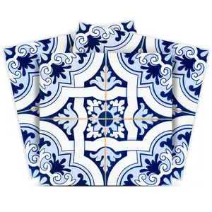 360 stand 24 Pcs 12x12 in. Glossy Blue Colorful Vinyl Arabesque Peel & Stick Removable Decorative Tiles Sticker, Kitchen Stick on Backsplash Home Decor Supplies, Graphic Decal