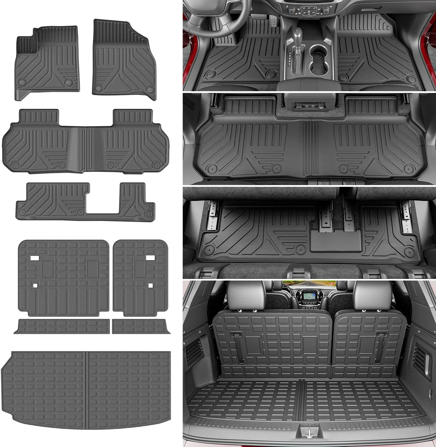 [Fits 24-26 Traverse & 25-26 Acadia] 8 Seats Floor Mat Compatible with 2024-2026 Chevy Traverse Cargo Mat 25-26 GMC Acadia Floor Liner TPE Cargo Trunk Liner Replacement for 2024-2026 Chevy Traverse Accessories