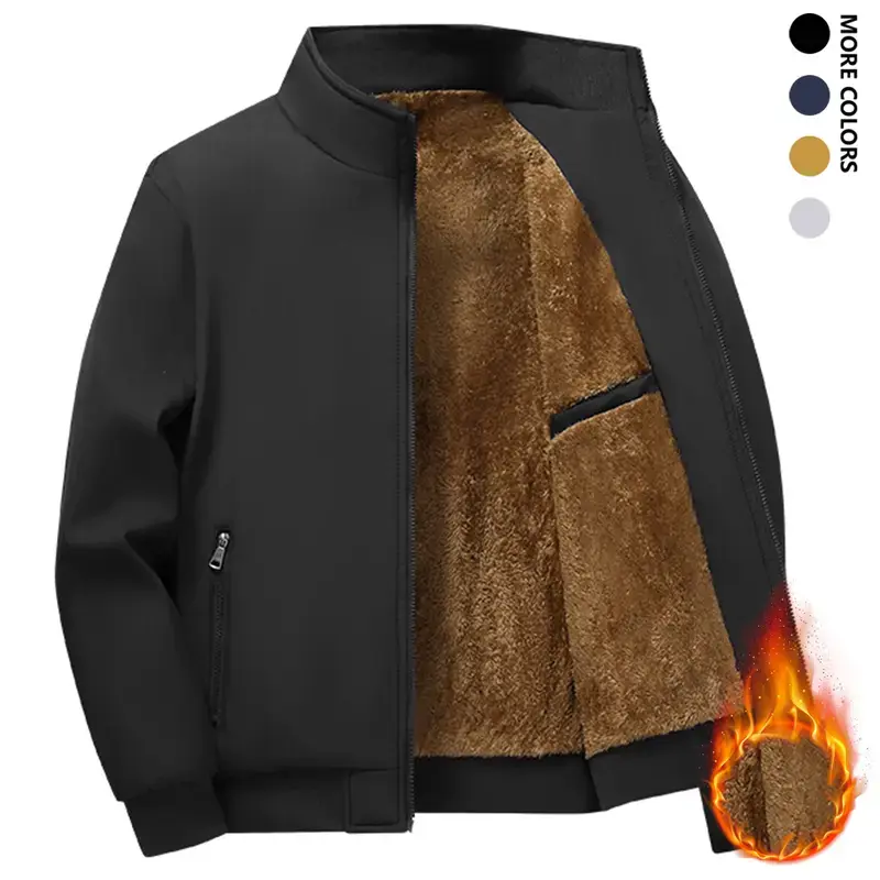 Men’s Stand Collar Fleece Jacket – Warm zip-up outerwear with a fleece lining, suitable for business commuting, everyday outings, outdoor activities, and casual occasions in autumn and winter.