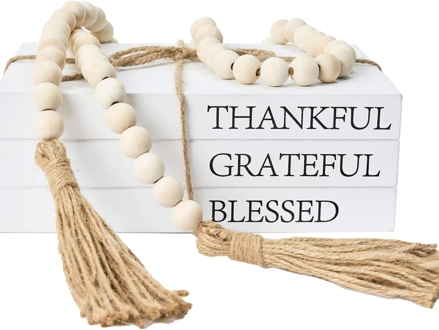 Decorative Books for Home Decor, White Faux Books for Decoration, Rustic Farmhouse Stacked Display Books (Thankful Grateful Blessed)