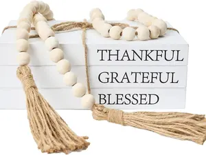 Decorative Books for Home Decor, White Faux Books for Decoration, Rustic Farmhouse Stacked Display Books (Thankful Grateful Blessed)