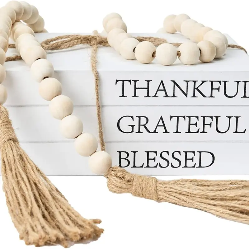 Decorative Books for Home Decor, White Faux Books for Decoration, Rustic Farmhouse Stacked Display Books (Thankful Grateful Blessed)