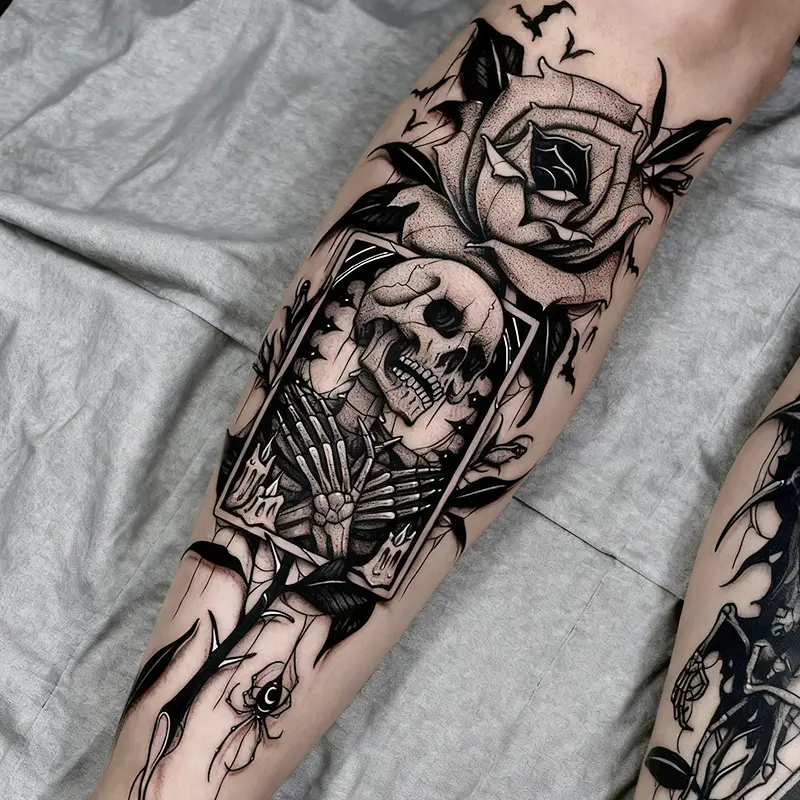 Herbal Waterproof Temporary Tattoos, 6-Pack Large Graphic Set with Skull Design, Friction-Resistant, 7-15 Day Wear for All Skin Types