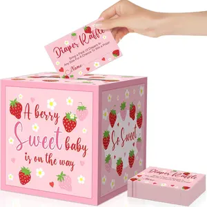 51 count  Strawberry Diaper Raffle Tickets with Box Strawberry  Shower  Kit Party Decors Favor A Berry Sweet  Is  The Way Holder Box for Girl Boy  Party Invitation Supplies