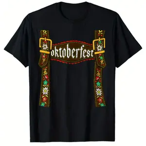 Munich Oktoberfest Lederhosen Costume Cute German Bavarian Men's Boys T-Shirt Classic Cotton Tee Men's T-Shirts Casual Short-Sleeve Cotton Menswear Fun Shirts Graphic Tees Washable for All Seasons 200g 100% Cotton Sizes S to XXXXL
