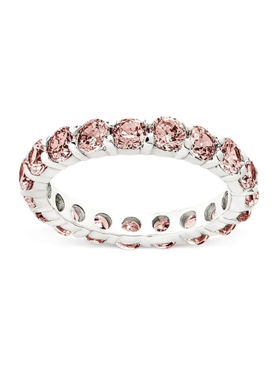 Soft Sterling Silver Female Ring, 3mm Pink CZ Eternity Stacking Band for a Sweet Look, Nickel-Free Jewelry for Everyday Wear