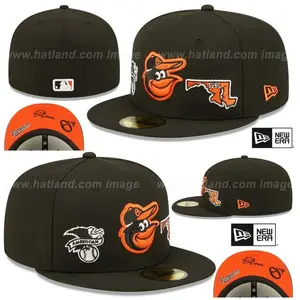 New Era Baltimore Orioles Black Fitted Cap Orange Logo 59FIFTY Baseball Hat MLB Streetwear Flat Brim Classic Sports Cap