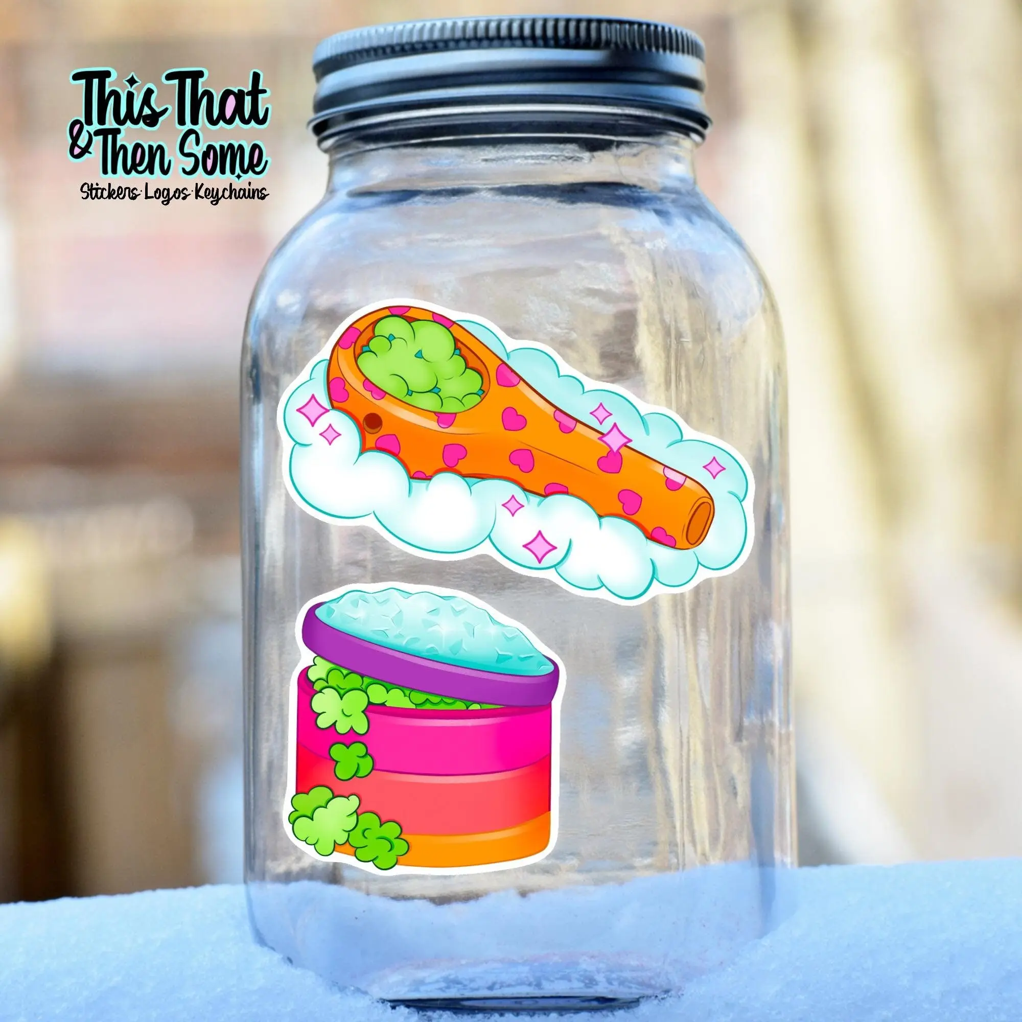 Holo Girly pipe and Grinder Stoner Sticker, Cute Stoner Decal, Gifts for Stoners