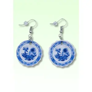 Blue & White Porcelain Plate Earrings