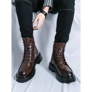 Men's Fashionable Lace Up Front Ankle Boots, Casual Comfortable Boots for Daily Wear, Male All-match Trendy Platform Boots for Men