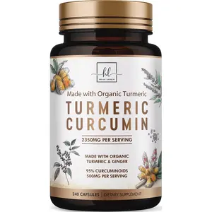 Turmeric Curcumin Supplement with 95% Curcuminoids, Organic Turmeric & Ginger 1750mg, BioPerine Black Pepper for Best Absorption, Nature's Vegan Joint Support, Non-GMO, Bottled in USA - 240 Capsules