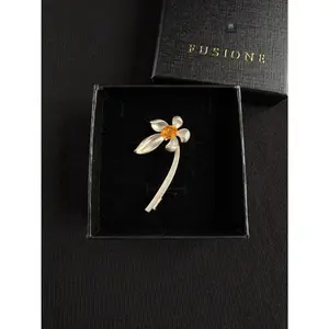 S925 Silver Natural Mexican Fire Opal lotus Brooch Pendant