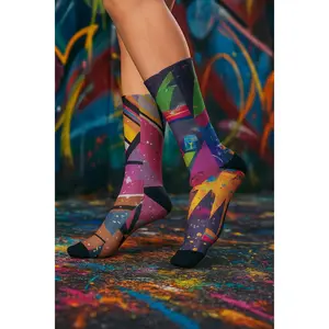 Graffiti Art Socks: Fleece-Lined Sublimation Print Crew Socks Basic Black