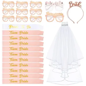 24 PCS Hen Party Accessories, 1 Bride to be Sash + 10 Team Bride Sash + 11 Hen Party Glasses + 1 Hen Party Veil + 1 Bride to be Tiara, Hen Do Accessories, Hen Night Accessories Decoration, Party Supplies, Wedding