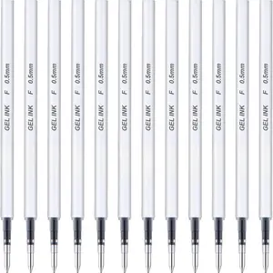 Black Gel Pens Refills, 12 Pack Retractable Gel Ink Pen Refills Bulk, Fine Point 0.5mm Tip Smooth Writing Quick Dry Gel Pen Refills for Journaling Writing School Office Supplies (12 Black)