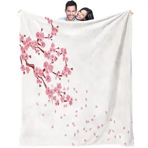 Romantic cherry blossom blanket, a bedroom decoration gift suitable for young adults, soft and comfortable blanket, a single-sided printed blanket