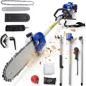 43CC 2-Stroke Gas Pole Saw with 12-Inch Bar, Gas-Powered Pole Chainsaw Reaches Up to 16 ft for Tree & Branch Trimming, 1200ml Fuel Tank