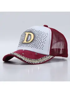 2026 New Rhinestone D Letter Breathable Mesh Baseball Cap European and American Fashion Rhinestone R Logo Duckbill Cap Wholesale