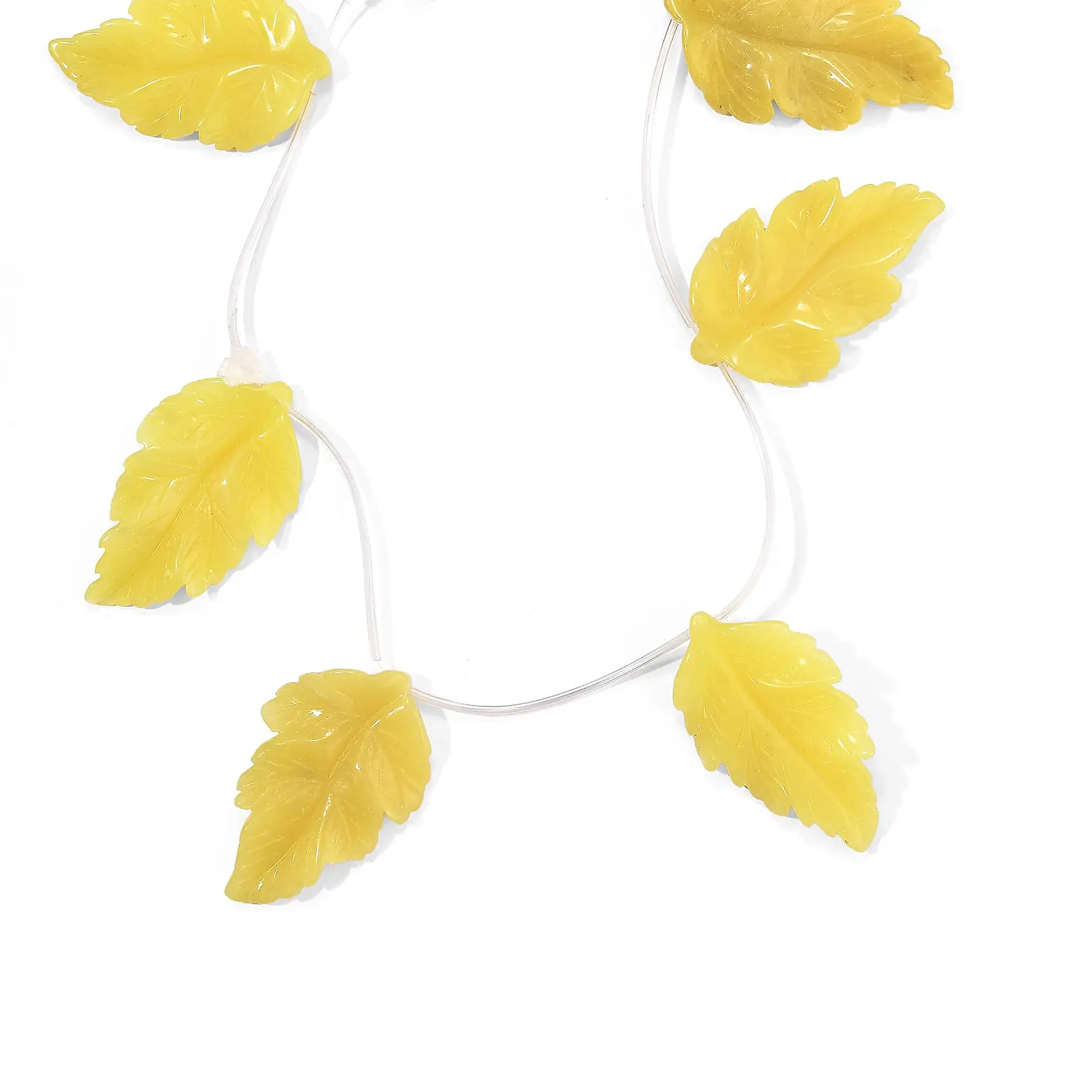 Yellow Jade Carved Leaf Necklace (16 Inches) 204.50 ctw