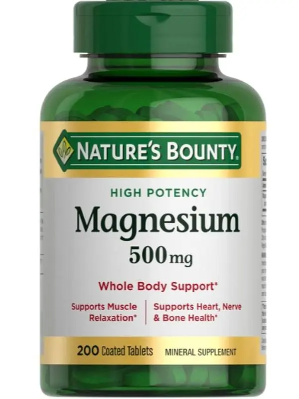 Nature's Bounty Magnesium 500 mg Tablets, High Potency Magnesium Supplement for Bone & Muscle Health, Whole Body Support, 200 Count (Pack of 1)