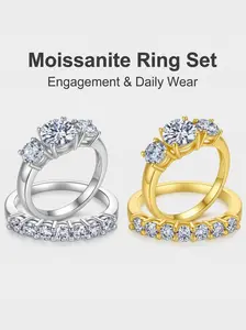 Women's Wedding Ring Set, Classic Design, Moissanite Stone, Stackable Rings, 18k Gold Plated Lab-Made Jewelry, Allergy-Resistant