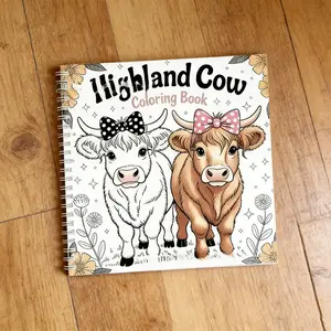 Scottish Highland Cow Coloring Book, Art Supplies - 7.87x7.87 Inch,24 Single-Sided Pages, Spiral Bound -Luxury Highland Cow & Holiday Decor Designs,Play full llustrations, Perfect Birthday/Christmas Gift for Relaxation & Creative Expression
