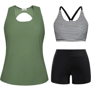 3 Piece Tankinis Swimsuits for Women, Tummy Control Swim Bathing Suits, Athletic Plus Size Swimwear