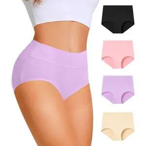 Women's Cotton Underwear High Waisted Ladies Panties Soft Full Coverage Postpartum Briefs 4 Pack