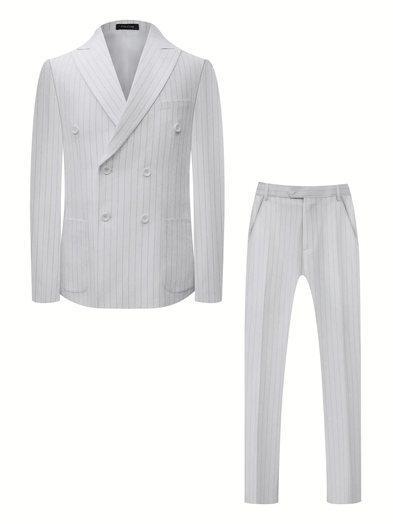 Men’s 2 Piece Slim Fit Pinstripe Suit  Double Breasted Blazer & Matching Dress Pants, Multiple Color & Stripe Options, Ideal for Business Work, Job Interview, Wedding Ceremony, Prom Night, Corporate Events and Formal Occasions for Modern Gentlemen