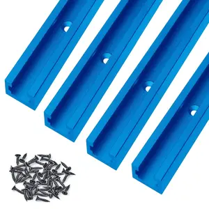 48 Inch T-Track with  Screws-Double Cut Profile Universal with Predrilled Mounting Holes -Woodworking and Clamps-Frosted Surface Anodized - 4 PK (Blue)