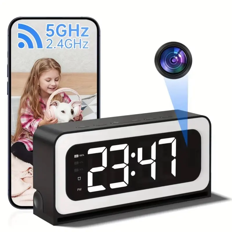 HD Hidden WiFi Spy Alarm Clock Camera - Home Security Camera with Mobile App Live Stream, Motion Detection, Night Vision, Real Digital Clock, Monitor, Recording, Card Support, Stable Connection for Home & Office Use