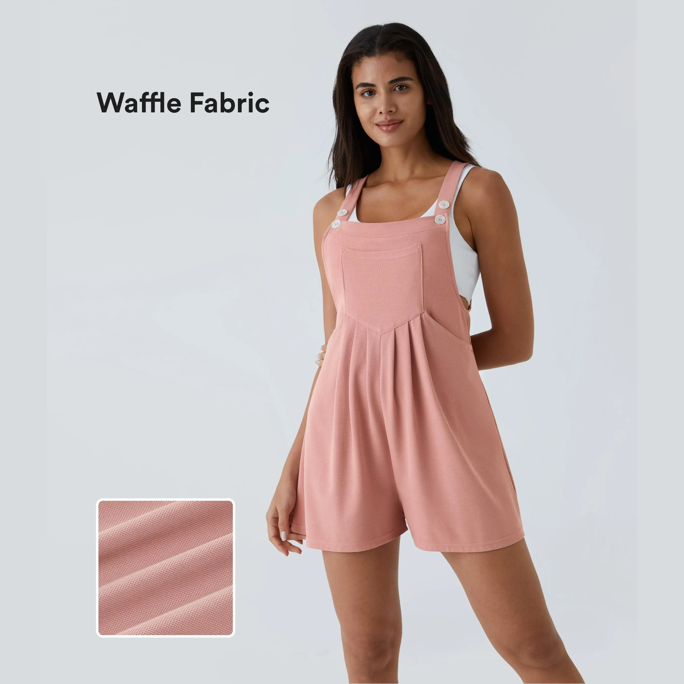 Halara Adjustable Strap Button Multiple Pockets Waffle Casual Overalls