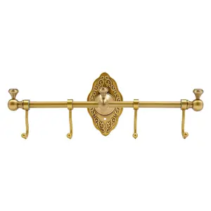 Brass Towel Bar with 4 Hooks Wall Mounted  Towel Rack Single Layer Copper Drawn Finish Towel Hanger  Organization Home Decor Hardware